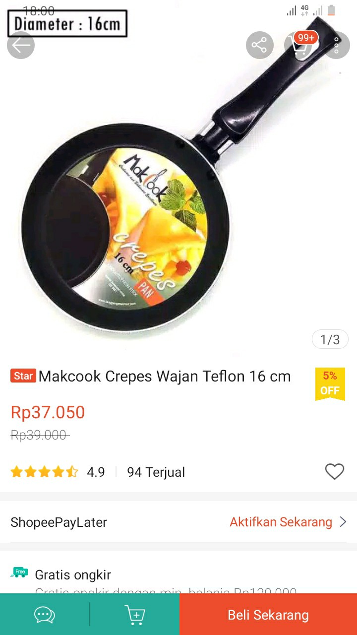 Makcook Crepes Wajan Teflon 16 Cm