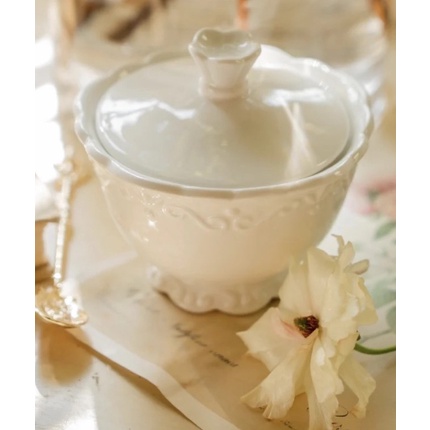 TEMPAT BUMBU BAHAN KERAMIK PUTIH STYLE EROPA PLUS SENDOK