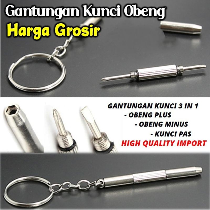 Gantungan Kunci Obeng Plus Minus Kunci Pas 3 in 1 Multifungsi
