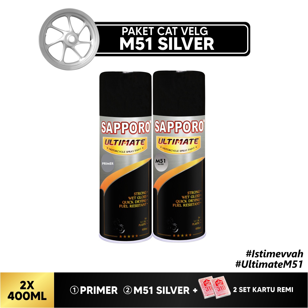 Paket Cat Velg M51 Silver + FREE Kartu Remi / Sapporo Ultimate / Cat Spray Semprot Aerosol Terbaik