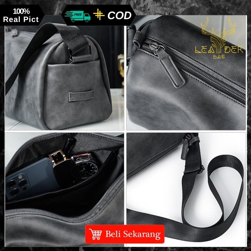 Tas Selempang Kulit Pria Original Import Warna Coklat Atau Sling Bag Anti Air Cowok Vintage Retro Terbaru PILIP B65