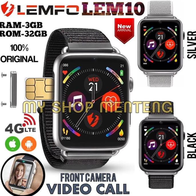 Barang Bagus LEMFO LEM10 SMART WATCH PHONE 4G LTE 3/32GB FRONT CAMERA ANDROID 7.1 - Abu-abu STOK