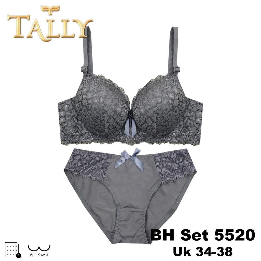 TOKO KL | TALLY Bra Set Ada Kawat Busa Tipis Bahan Brokat Cup B Kait 3 Bh Set Renda BS 5520