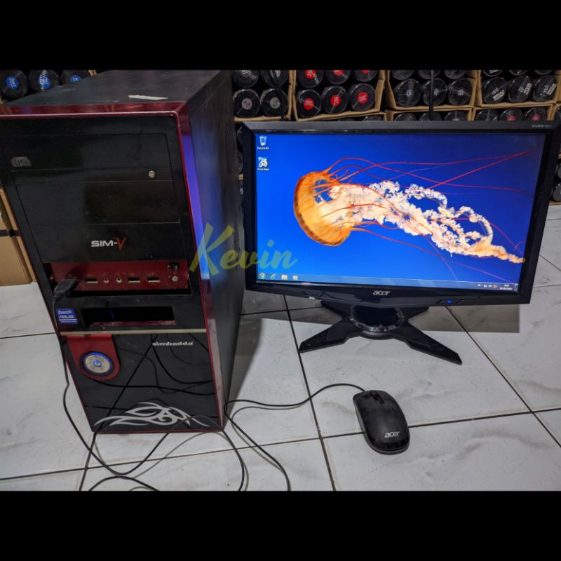 set komputer bekas + monitor layar acer cpu motherboard asus P5G41T-MLX hdd wd 500gb rakitan gaming