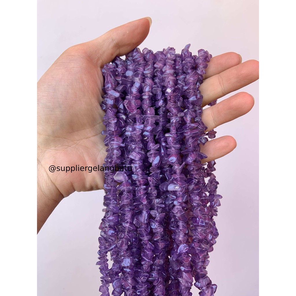 kerikil kaca purple quartz 1cm bahan gelang kalung ungu kerajinan