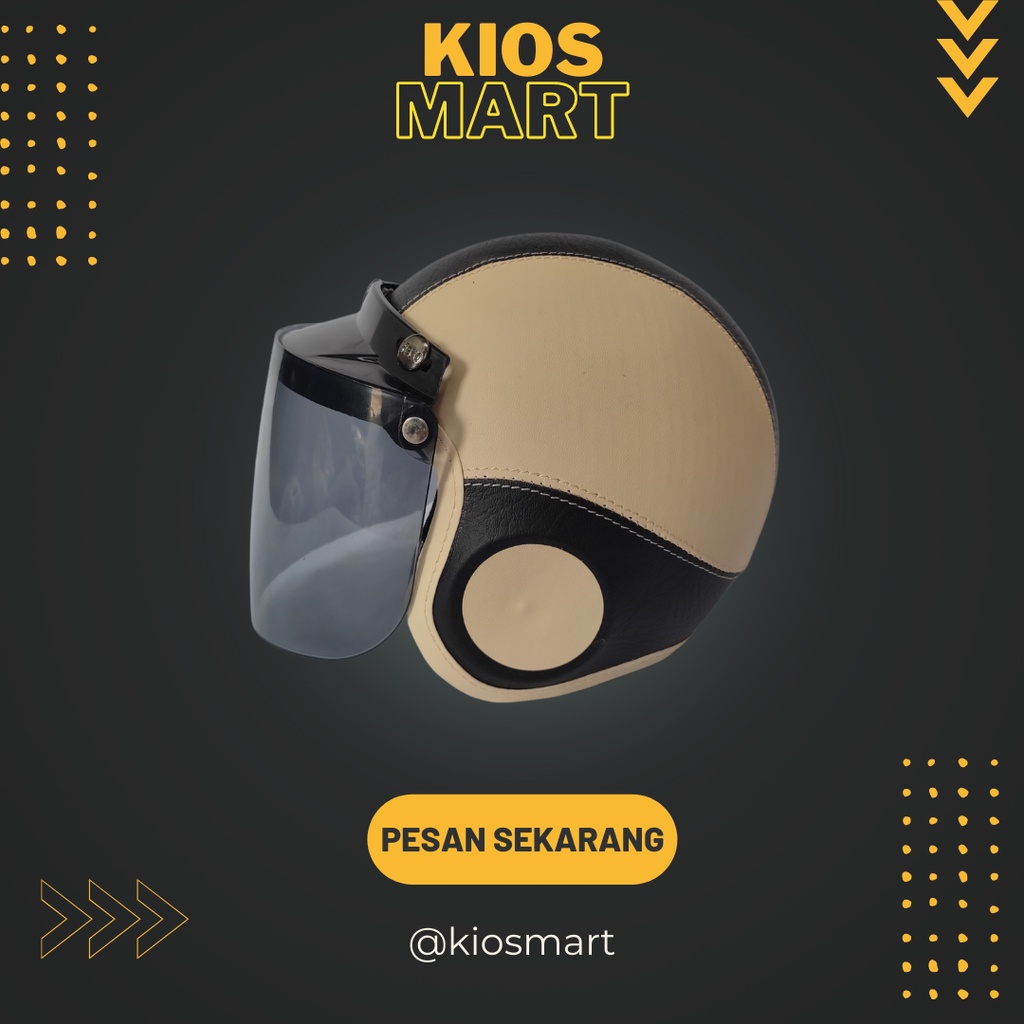 helm bogo anak polos kaca flat   retro anak   helem anak   krem hitam