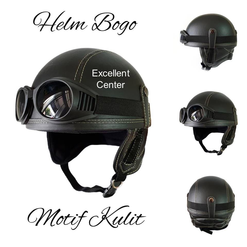 Helm Chip / Helm Bogo / Helm Club Retro Clasik Dewasa Standar SNI Motif Kulit HITAM dan Coklat