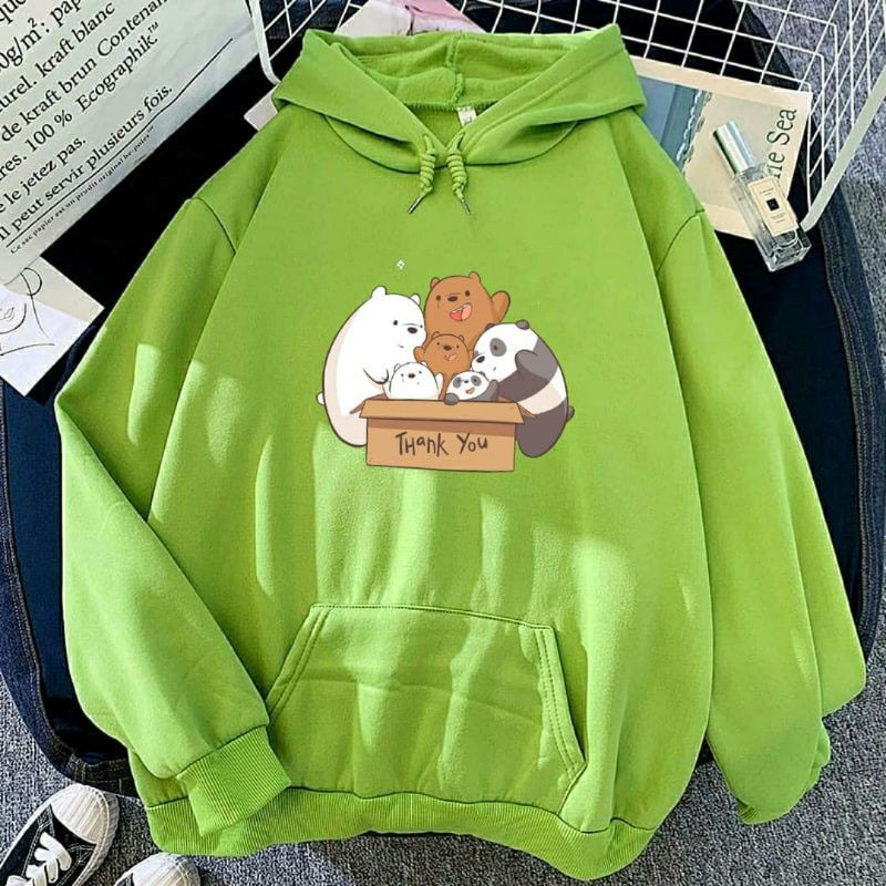 Hoodie Wanita Korea Oversize We Bare Bears FAMILY BOX Anime Kartun Anak Remaja Cewek Cowok 4 Warna-1