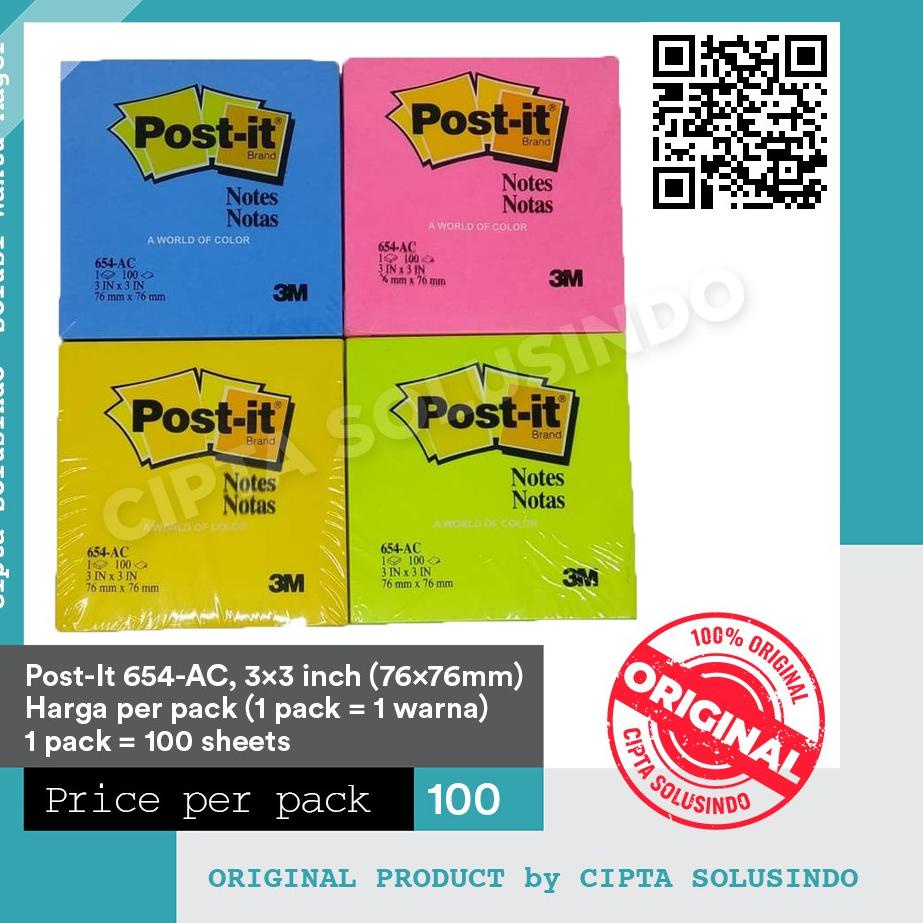 

[KODE STDLS] Stiky notes - post it - ukuran 7.6 cm x 7.6 cm (3 inch x 3 inch) per warna [654-ac]