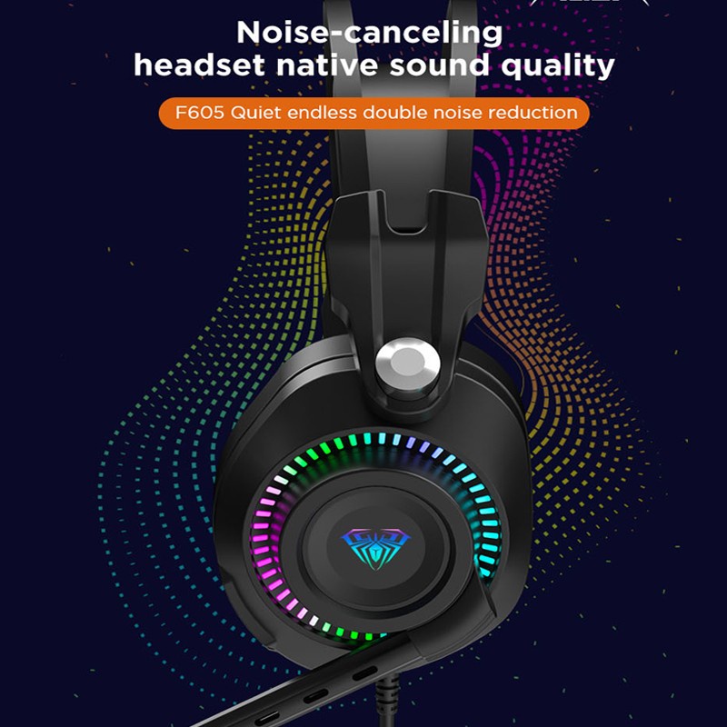 Headset Gaming AULA F605 Double Noise Reduction–RGB Running-AULA F-605