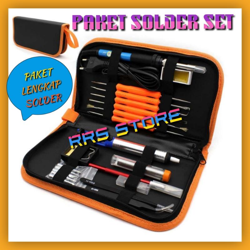 Satu Paket lengkat solder listrik set GEYOTAR Peralatan Solder Iron Kit 60W 220V - SIK-003 Taffware Solder Iron Adjustable Temperature 60W with 5 Tips mata solder Perlengkapan set solder multifungsi