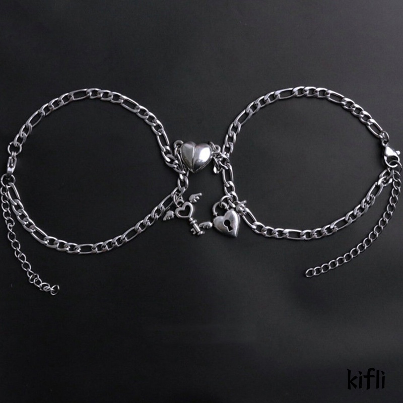 2Pcs,Fashion Cinta,Gelang Pasangan Magnetik,Kesederhanaan Rantai Paduan,Aksesoris Hadiah