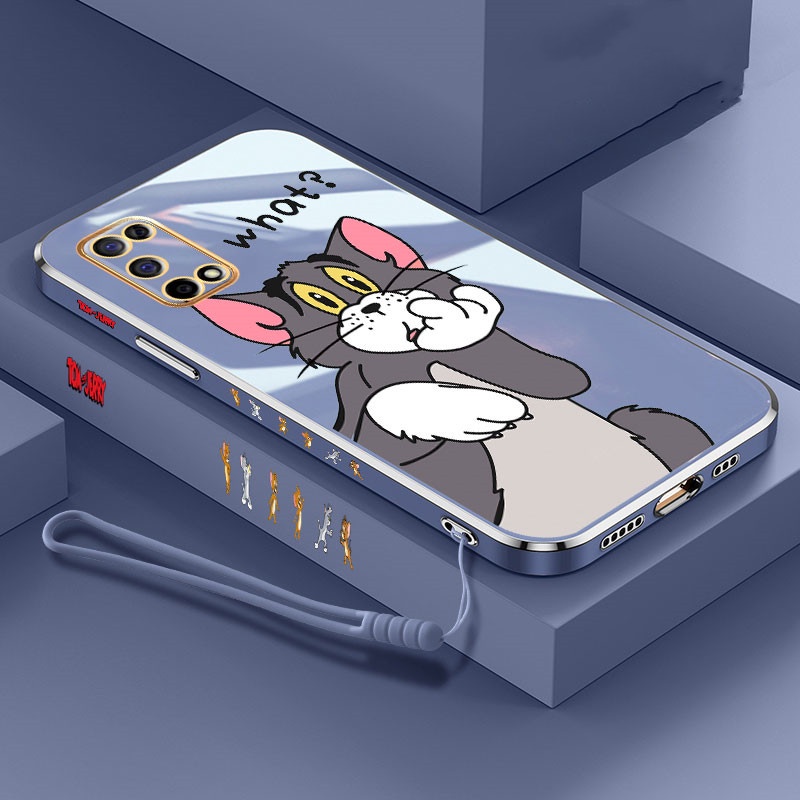 Ultra-thin Square plating Cartoon Case VIVO Y20i Y12S Y11 Y19 S1 PRO Y50 Y30 Y93 Y91C Y12 Y15 Y17 Y20S Y20 Y30i Luxury Cartoon Soft  electroplate Lanyard cover couple