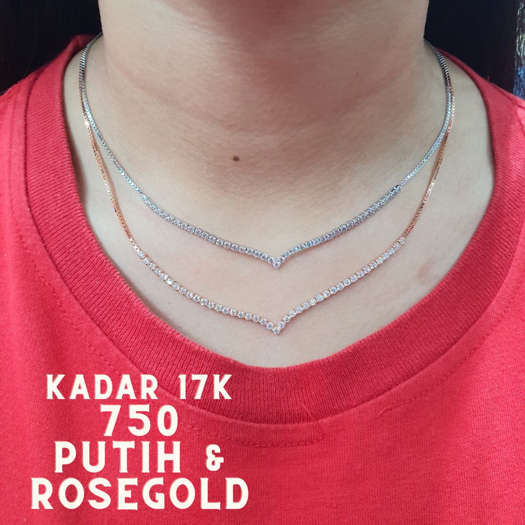 Kalung Gelang Serut Aurel FUJI PUTIH ROSEGOLD Model variasi Kadar 17K 750 Emas TUA ASLI