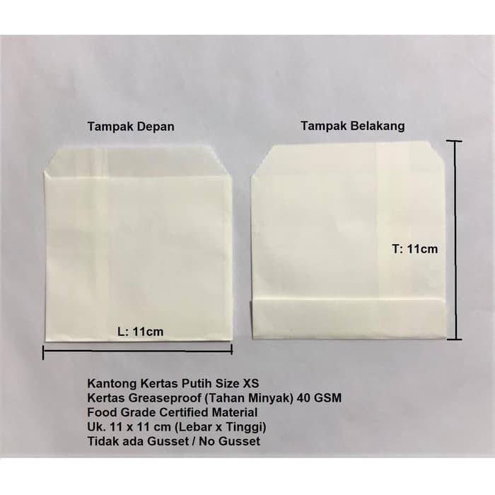 

PB 100pcs Kantong Flat Kantong Kertas Putih 11x11cm (XS) Anti Minyak