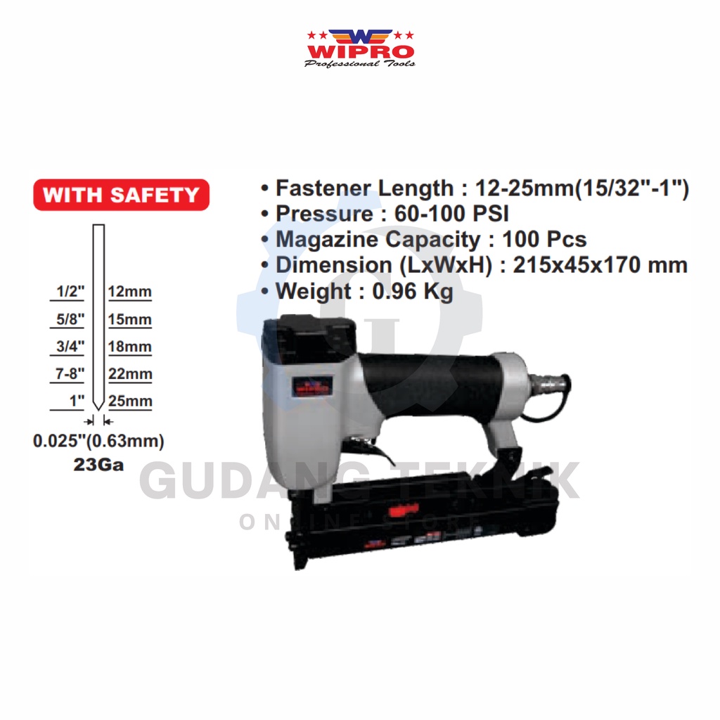 Air Nailer Paku Tembak Staples W/SAFETY WIPRO P-625 / Mesin Staples Paku Tembak Angin With Safety WIPRO P625 - Hekter Tembak Angin Wipro P 625