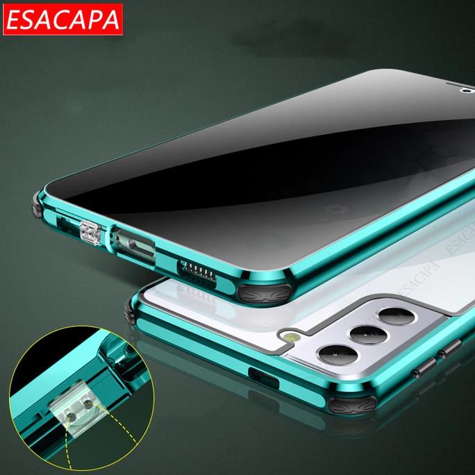Samsung S21 Plus S21Plus Double Side Glass Magnetic Case Metal Cover - Hitam I Hard Case Handphone