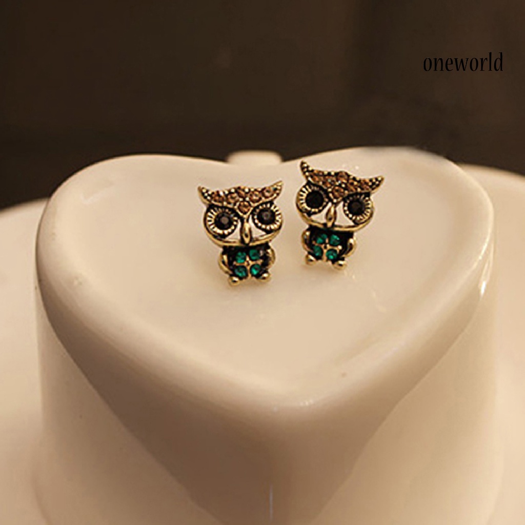 OW@ 1 Pair Stud Earrings Vintage Cute Alloy Women Animal Bird Owl Stud Earrings for  Daily Life