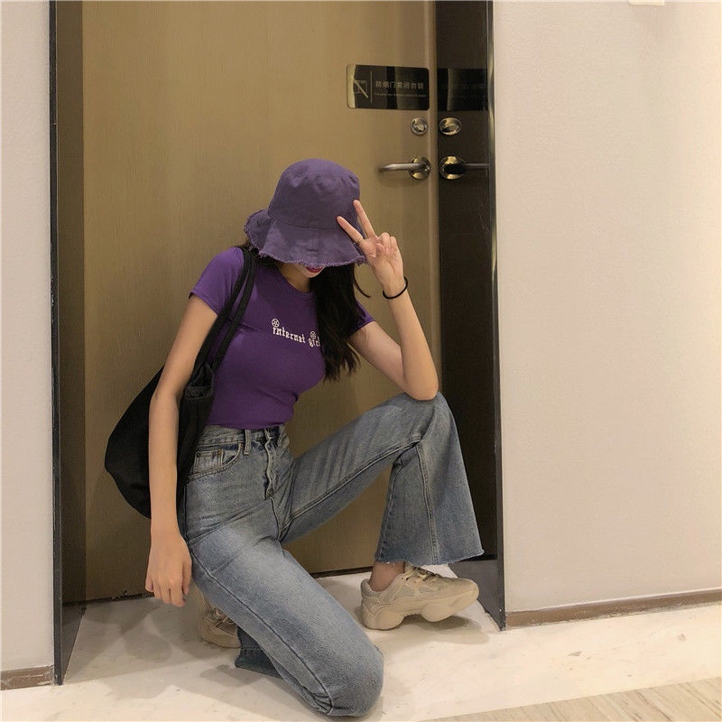 New Korean Style Biru Highwaist Kulot Jeans Wanita Loose