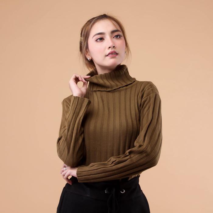 SWEATER RAJUT MULAN TURTLENECK COKLAT WANITA