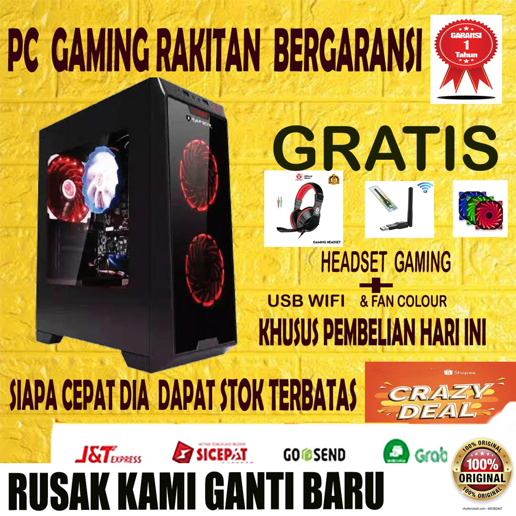 CPU PC KOMPUTER GAMING RAKITAN FULLSET ALL  IN ONE MURAH i5 3470  VGA GT 1030 2GB RAM 8GB AFF54