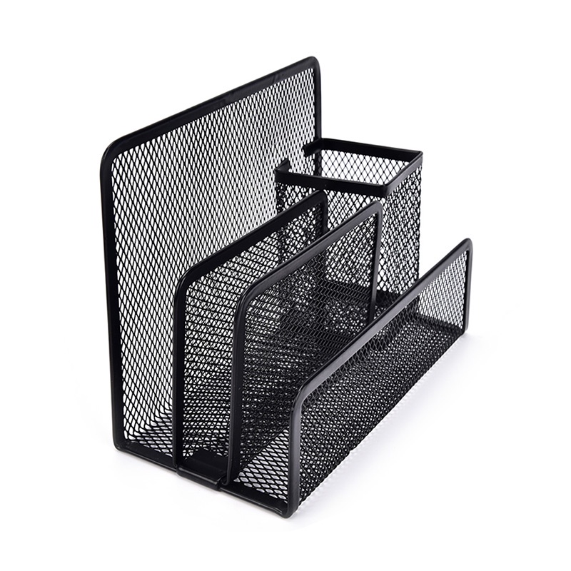 (LUCKID) 1pc Rak Organizer Mesh Hitam Holder Kertas Surat / File