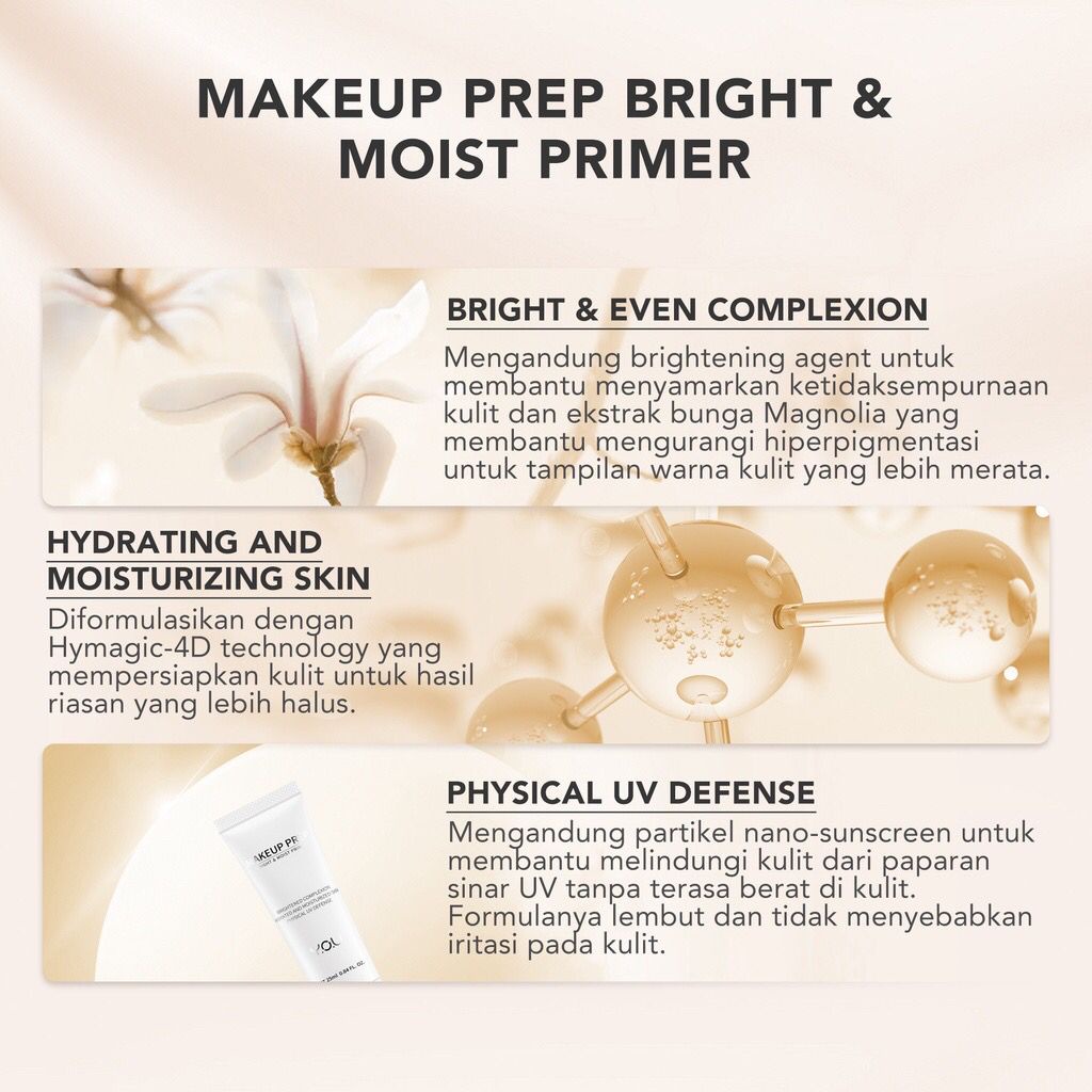 BPOM YOU Makeup Prep Bright &amp; Moist Primer | UV Defense | Hyaluronic Acid | Brightening | Corrector | Physical UV Defense Make Up Base