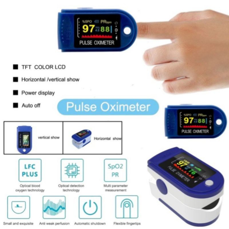 Oximeter Fingertip Pulse Oxymeter SPO2 LCD Full Colour Ukur Kadar Oksigen Detak Jantung