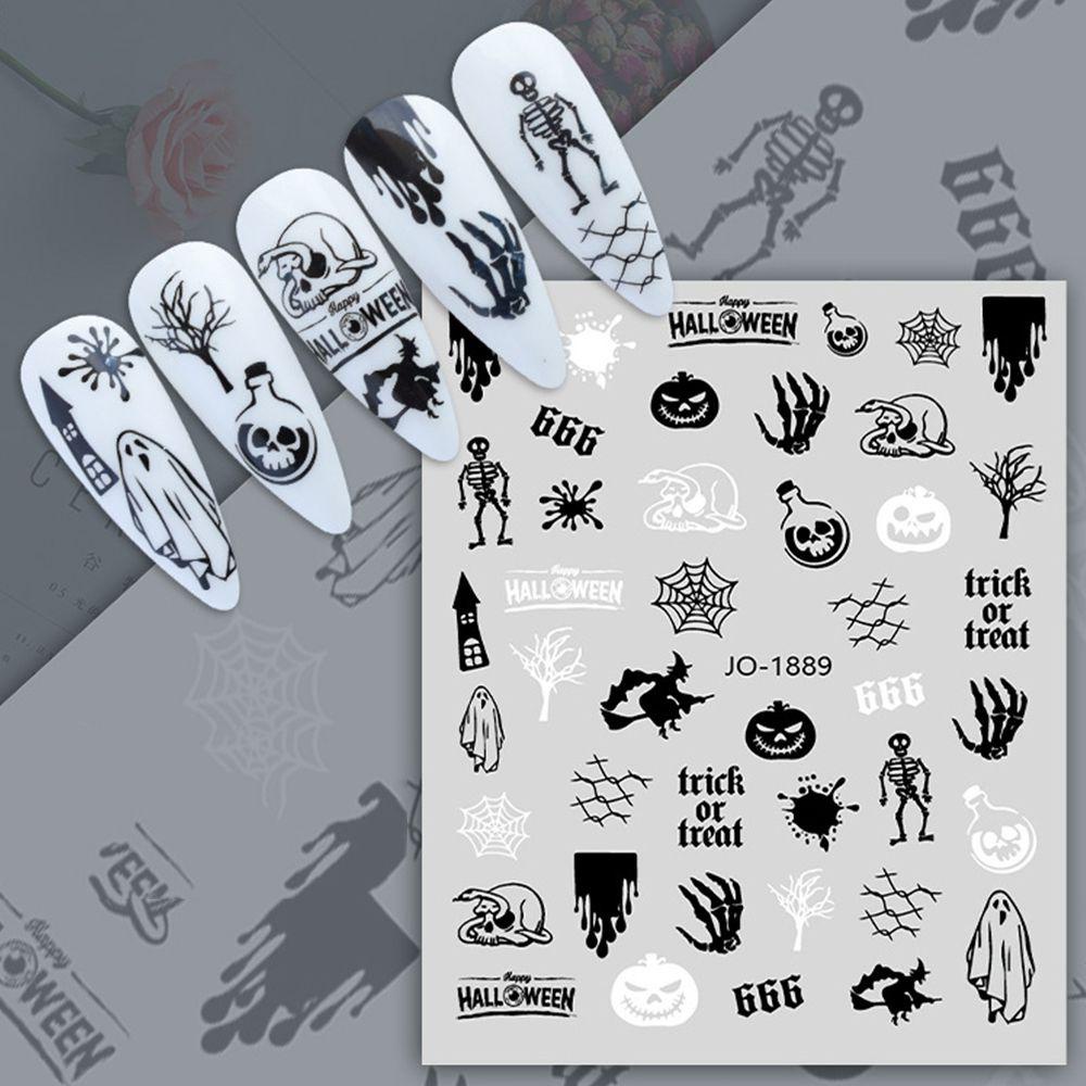 MXBEAUTY Stiker Kuku Halloween Mode Perekat Diri Joker Manicure Spider Skeleton Halloween Foil Kuku