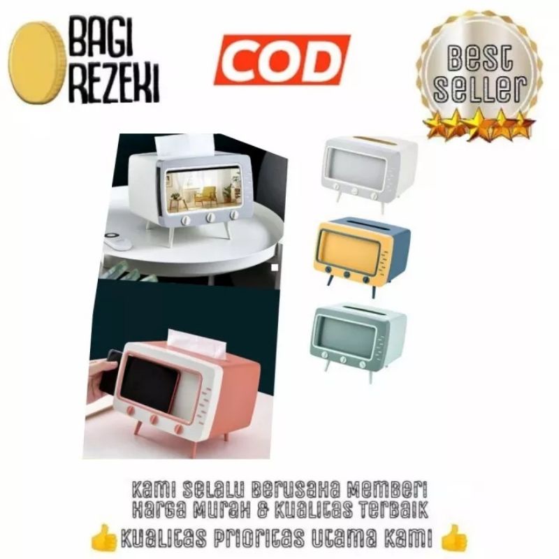 Kotak Tisu Model TV / Kotak Tisu Box bentuk TV tempat tisu + stand Phone/Holder