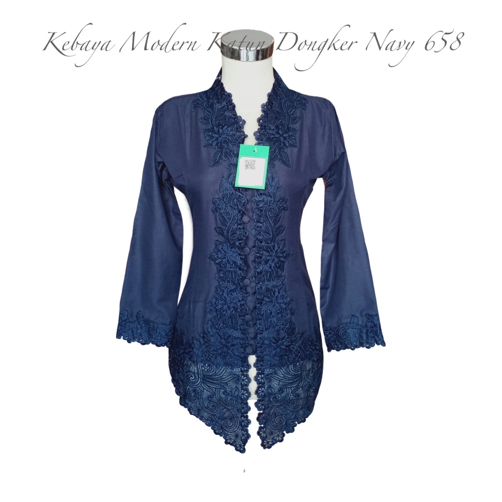 Kebaya Modern Katun Dongker Navy 658 Encim - Neng Lina Kebaya