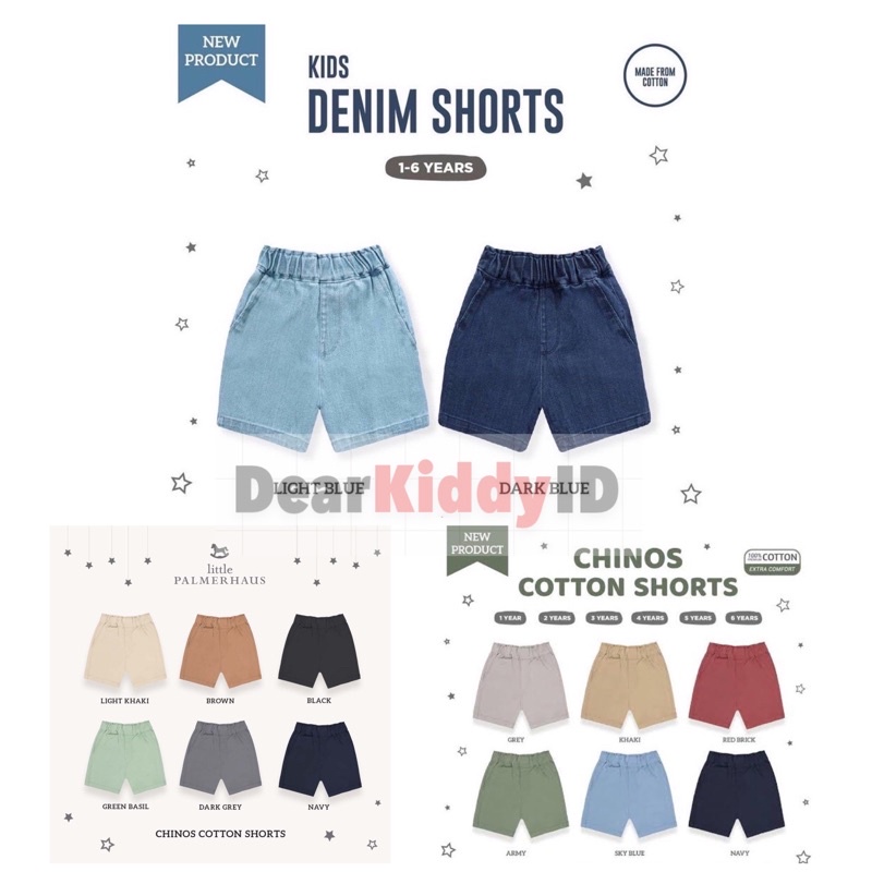 Little Palmerhaus CHINOS Cotton Short / Celana Pendek Kain &amp; Denim Jeans Anak