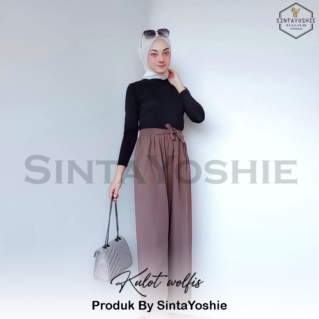 Sintayoshie-[COD] Kulot Wolfis Kulot Ribbon Pants Celana Wanita Panjang Highwaist Daily Kulot Kulot Grosir