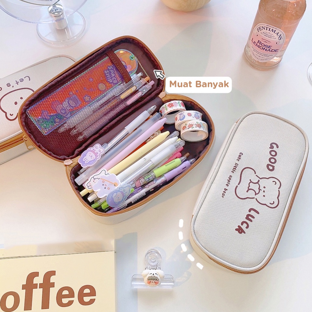 

READY Mismi Annette Pencil Case Kotak Pensil Cute Bear Sekolah Perempuan Trendy - K1A VIS4567