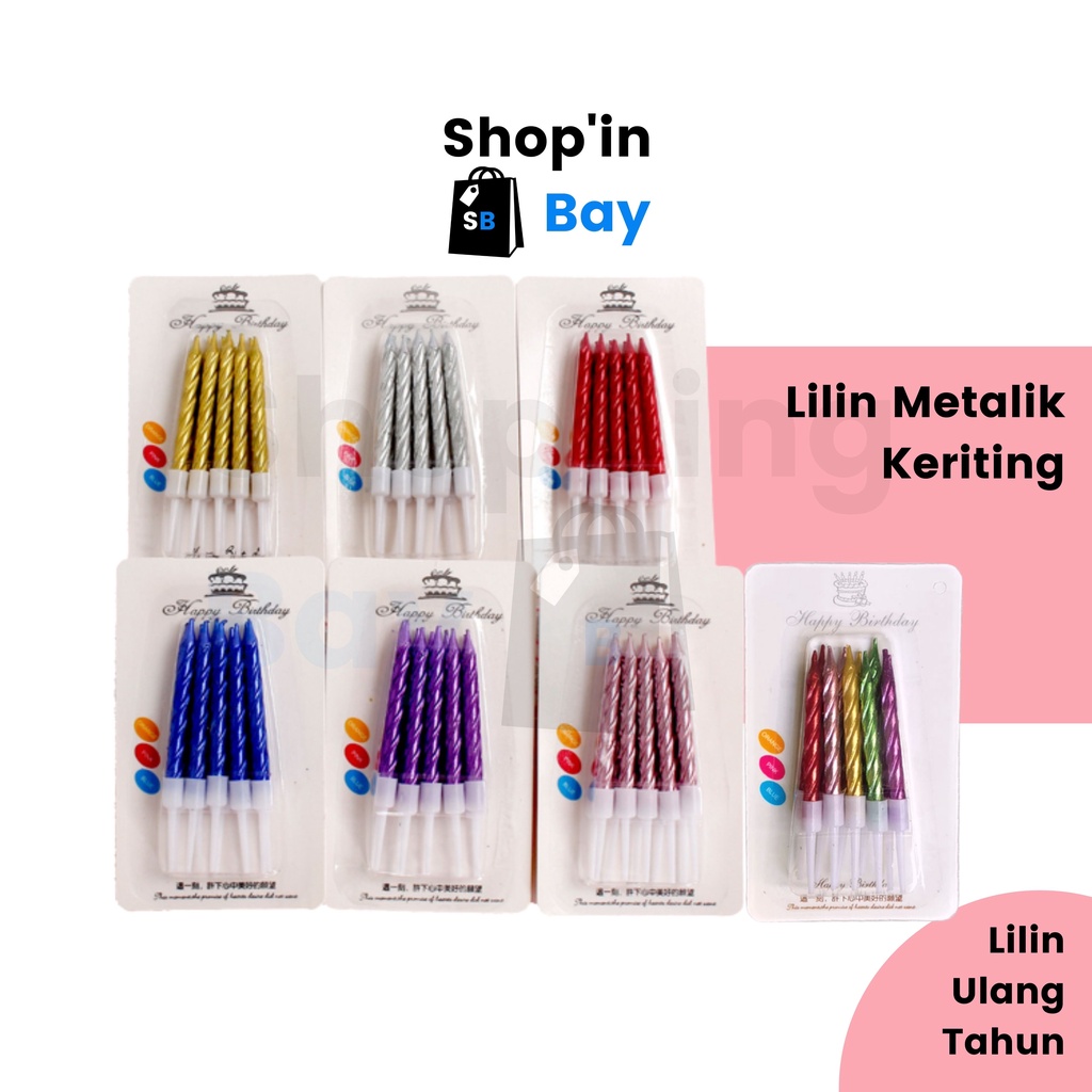 Lilin Ulir Metalik isi 10 / Lilin Spiral Metalik / Lilin Ulang Tahun