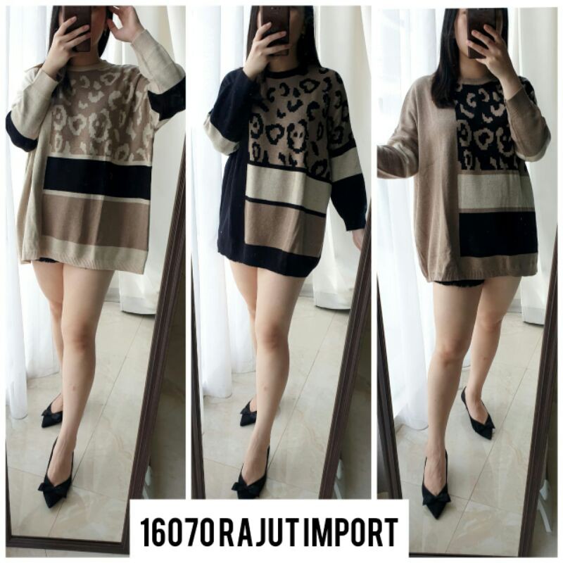 16070 Atasan/blus jumbo bahan rajut wanita jumbo/blus rajut big size real pict