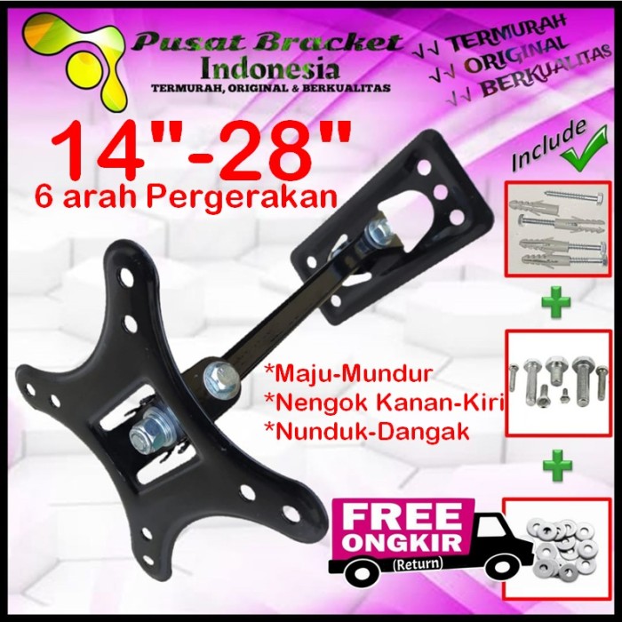 Bracket Tv 28 Monitor Lengan 14&quot; s/d 28&quot; 6arah Fleksible PBI.SWKNM-010