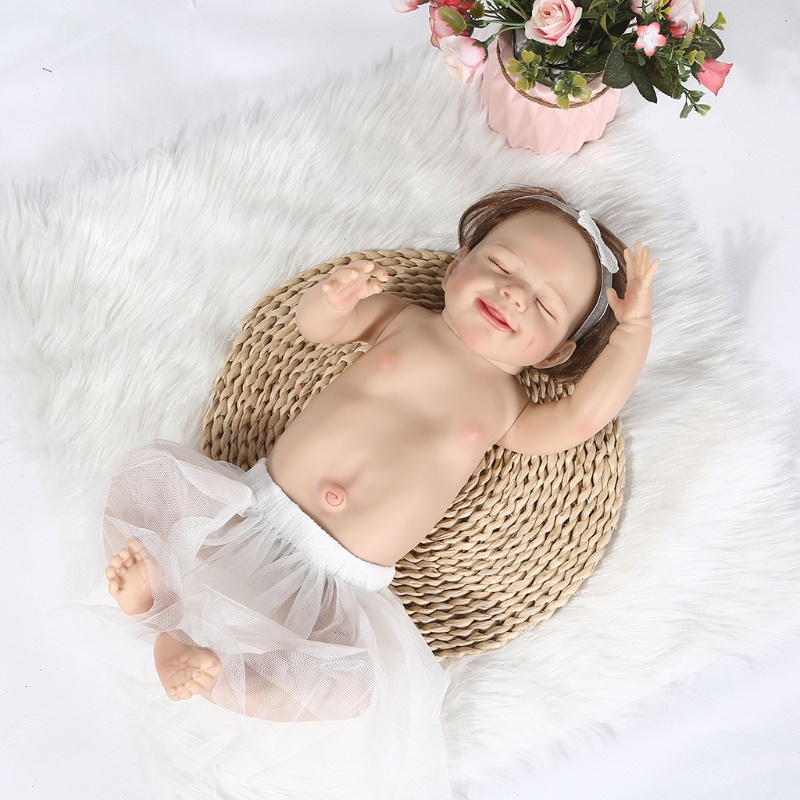 Mary 55cm Reborn Anak Perempuan Badan Lembut Lucu Smiley Newborn Girl Untuk Boneka Bayi Full Silikon