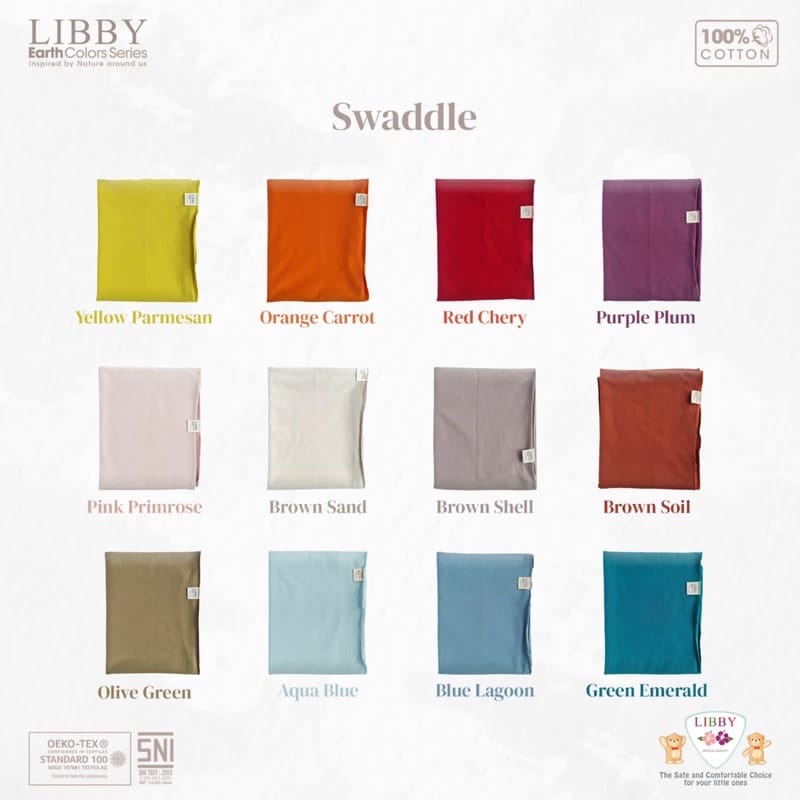 Libby Swaddle/Bedong Cotton Earth Colour ukuran 85x105 (Bedong Kain Super Warna Random)