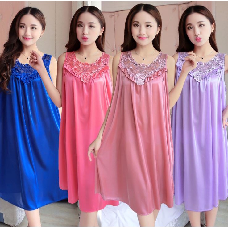 BV.ID BT005 Baju Daster Satin Silk Pakaian Tidur Wanita Dress Renda Brukat Import