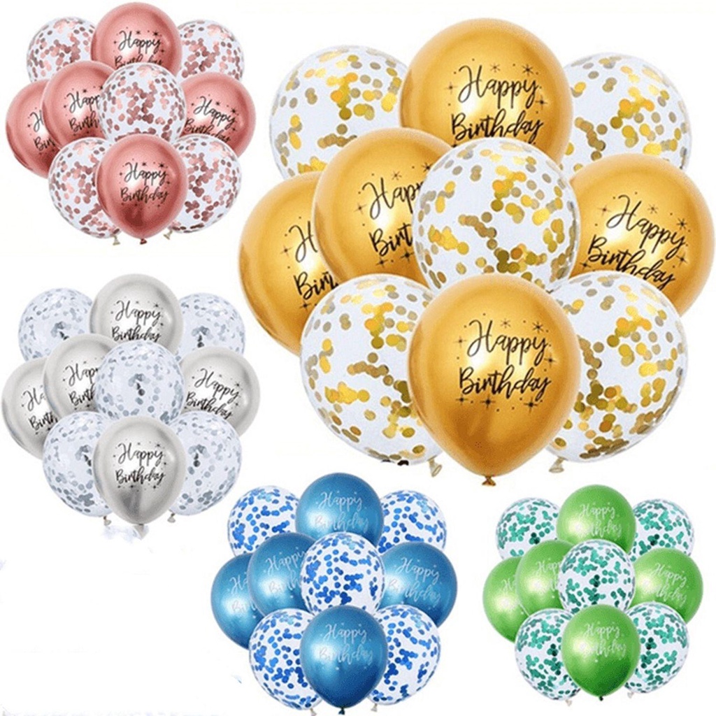 TOP 10pcs /Set 12&quot; Balon Metalik Dekorasi Rumah Confetti Foil Happy Birthday