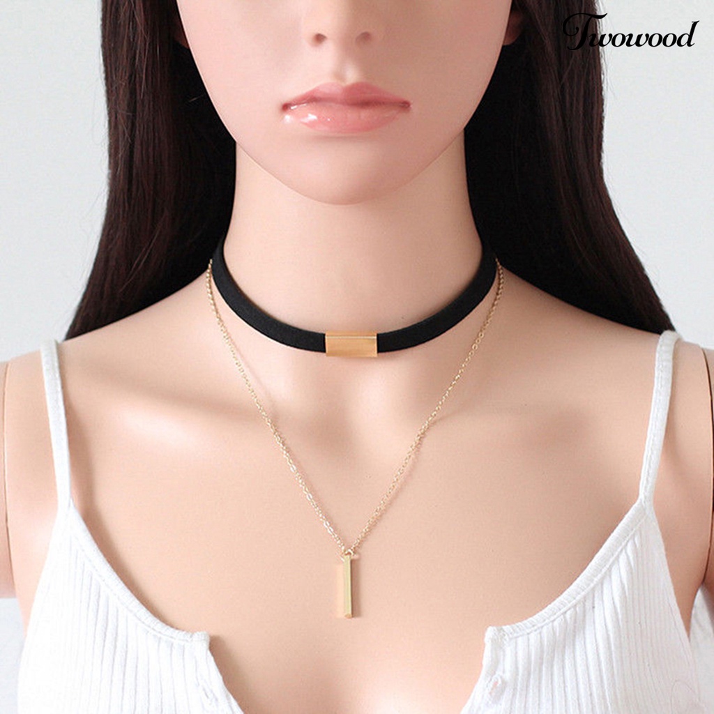 Kalung Choker Multilayer Bahan Suede Imitasi Gaya Vintage Punk Untuk Wanita