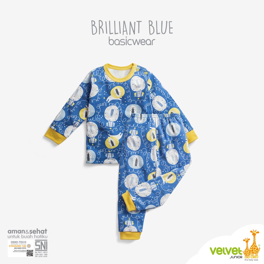 3 Set Velvet Junior PANJANG COURAGE Terbaru | Setelan Anak Kaos Celana Panjang Piyama BRILLIANT BLUE Basic Wear Southern Charm | Sguna