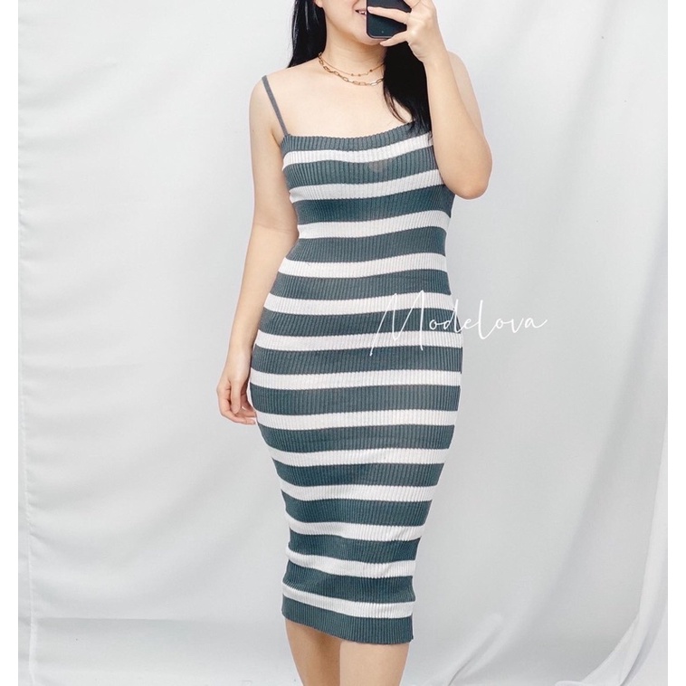 MDLV ~ Dress Singlet Polet Rjaut Dress Bodycon Rajut Fashion Wanita