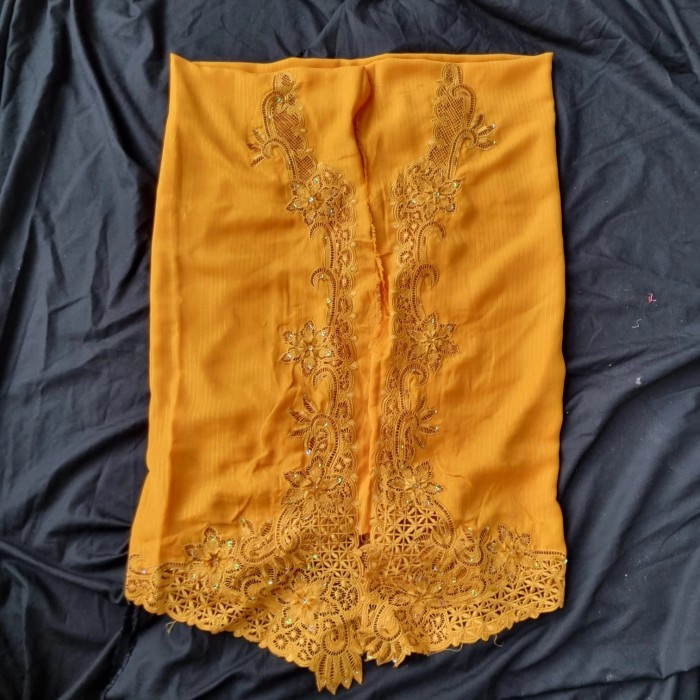 Kebaya Encim Bordir Payet Kain Meteor Kuning Kunyit Coklat Muda Orange