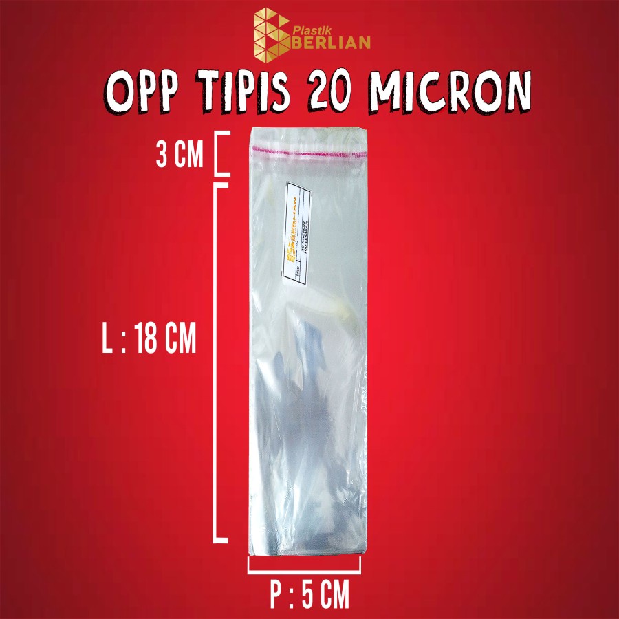 

5 x 18 cm Plastik OPP TIPIS (100 lbr) (lem/seal)