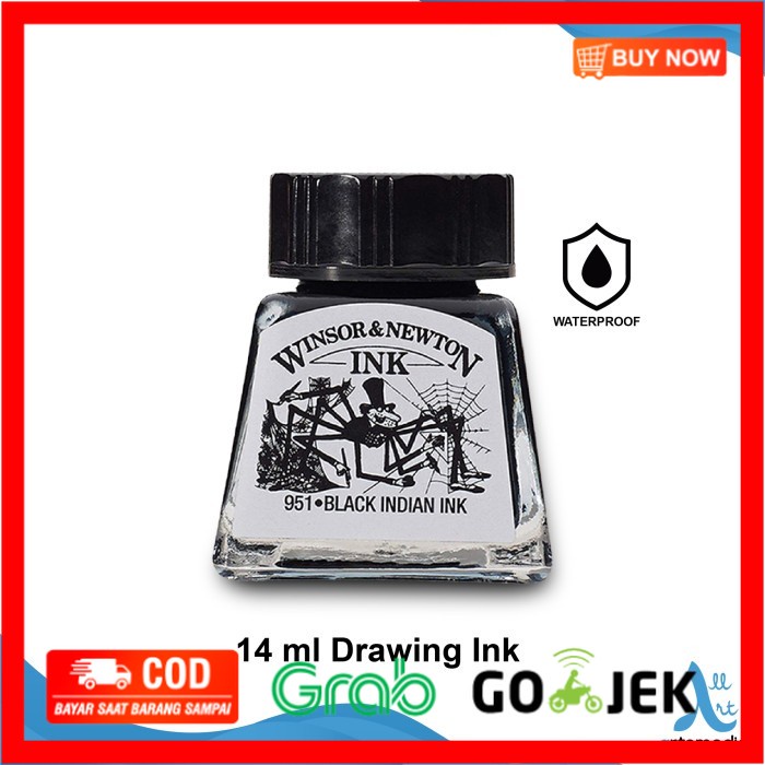 

(BISA COD) Tinta Kaligrafi Winsor & Newton Black Indian Drawing Ink Pigment Color - 14ml