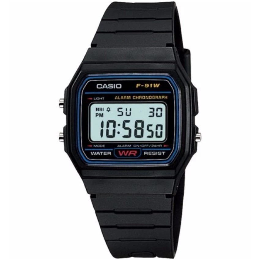 Casio Original F-91W-1D / F-91W-3D / F91W-1DG / F91WG-9Q Jam Tangan Pria Digital Karet Hitam