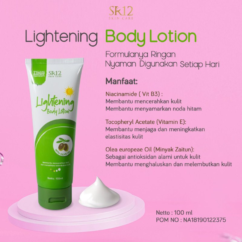 LIGHTENING BODY LOTION SR12 | MELEMBABKAN KULIT | PEMUTIH BADAN | LOTION PENCERAH | ANTI UV | SPF 30+++ BPOM