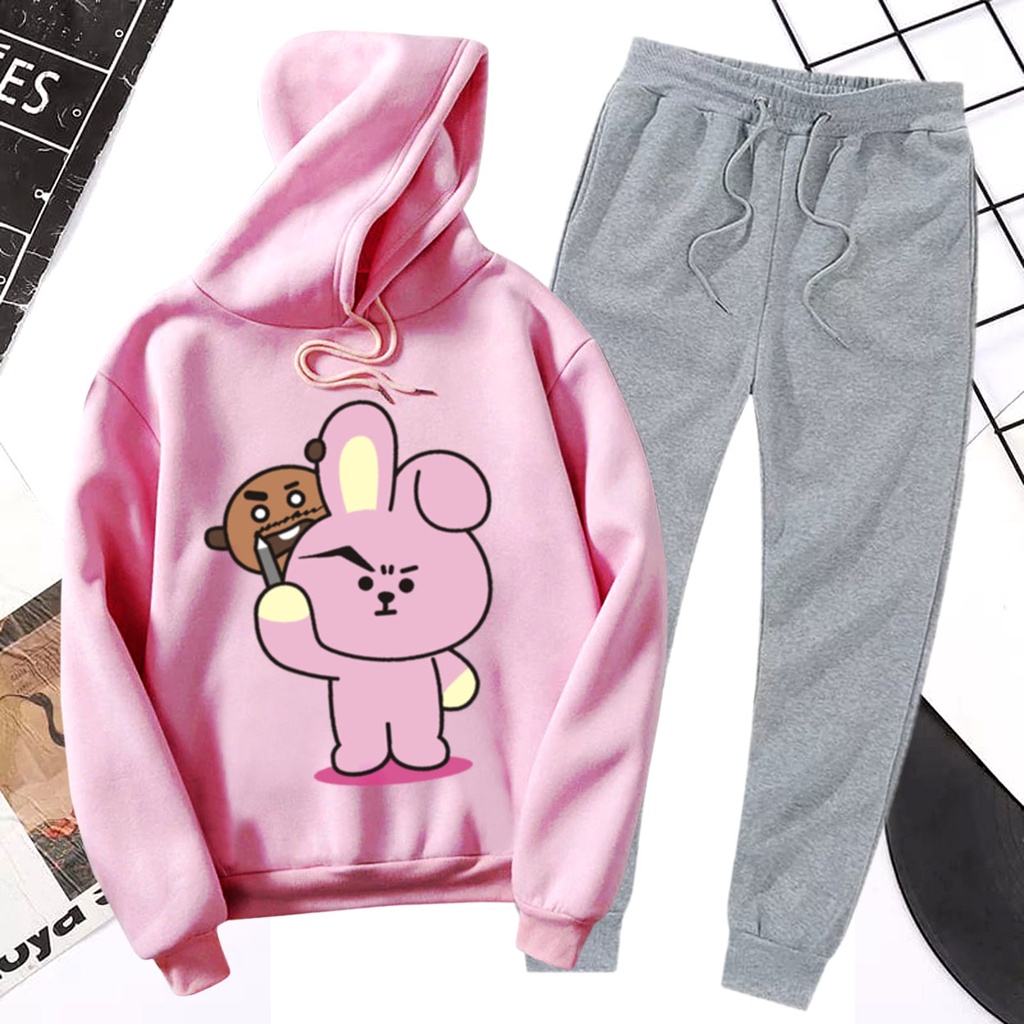 BESS - Baju Setelan Wanita Murah / Setelan Hoodie + Jogger Abu - CUKY